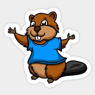 Cute Anthropomorphic Human-like Cartoon Character Beaver in Clothes Sticker